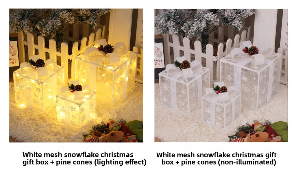 Cross-Border New Christmas Gift Box Three-Piece Set Foldable Glowing LED Light String Props Gift Box Ornament Decoration Light