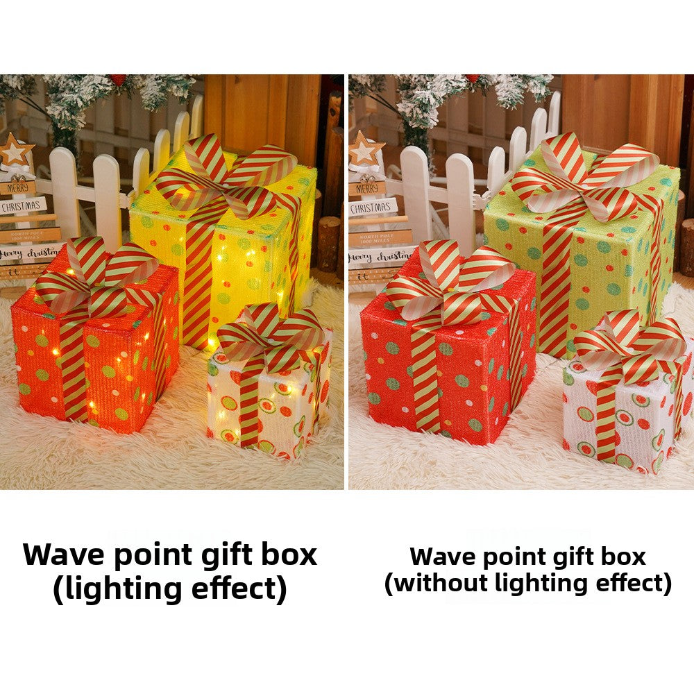 Cross-Border New Christmas Gift Box Three-Piece Set Foldable Glowing LED Light String Props Gift Box Ornament Decoration Light