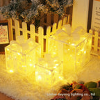 Cross-Border New Christmas Gift Box Three-Piece Set Foldable Glowing LED Light String Props Gift Box Ornament Decoration Light