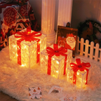 Cross-Border New Christmas Gift Box Three-Piece Set Foldable Glowing LED Light String Props Gift Box Ornament Decoration Light