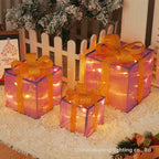 Cross-Border New Christmas Gift Box Three-Piece Set Foldable Glowing LED Light String Props Gift Box Ornament Decoration Light