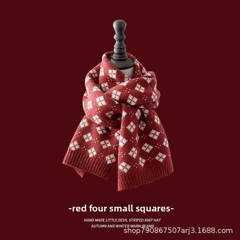 Chinese Red Zodiac Year Women's Scarf Red Versatile Christmas Scarf Winter Knitted Scarf New Year Scarf