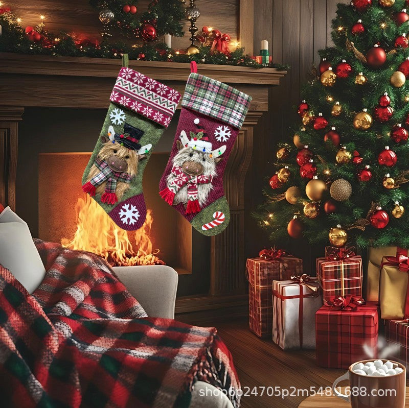 クリスマスソックス 高地牛の装飾ソックス クリスマスギフトバッグ 吊り下げ お菓子ギフトバッグ 不織布クリスマスソックス