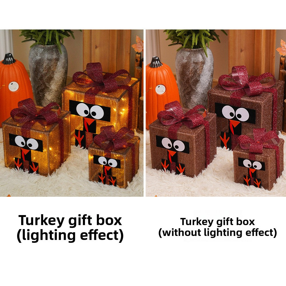 Cross-Border New Christmas Gift Box Three-Piece Set Foldable Glowing LED Light String Props Gift Box Ornament Decoration Light