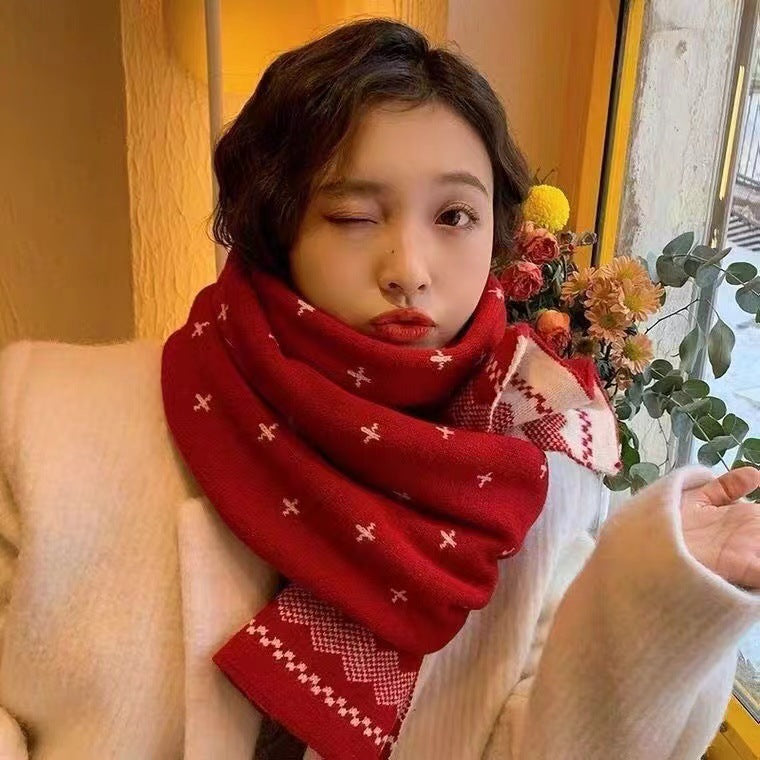 Chinese Red Zodiac Year Women's Scarf Red Versatile Christmas Scarf Winter Knitted Scarf New Year Scarf