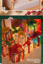 Cross-Border New Christmas Gift Box Three-Piece Set Foldable Glowing LED Light String Props Gift Box Ornament Decoration Light