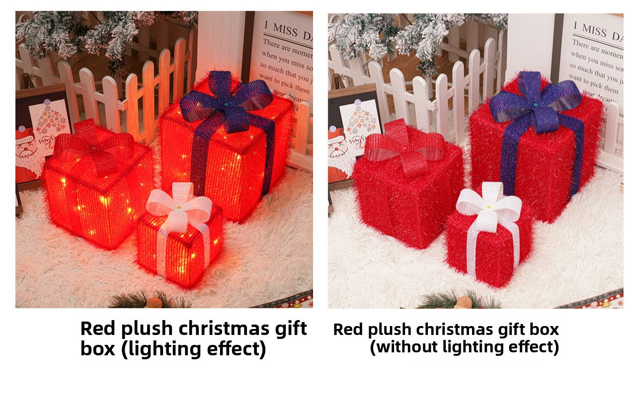 Cross-Border New Christmas Gift Box Three-Piece Set Foldable Glowing LED Light String Props Gift Box Ornament Decoration Light