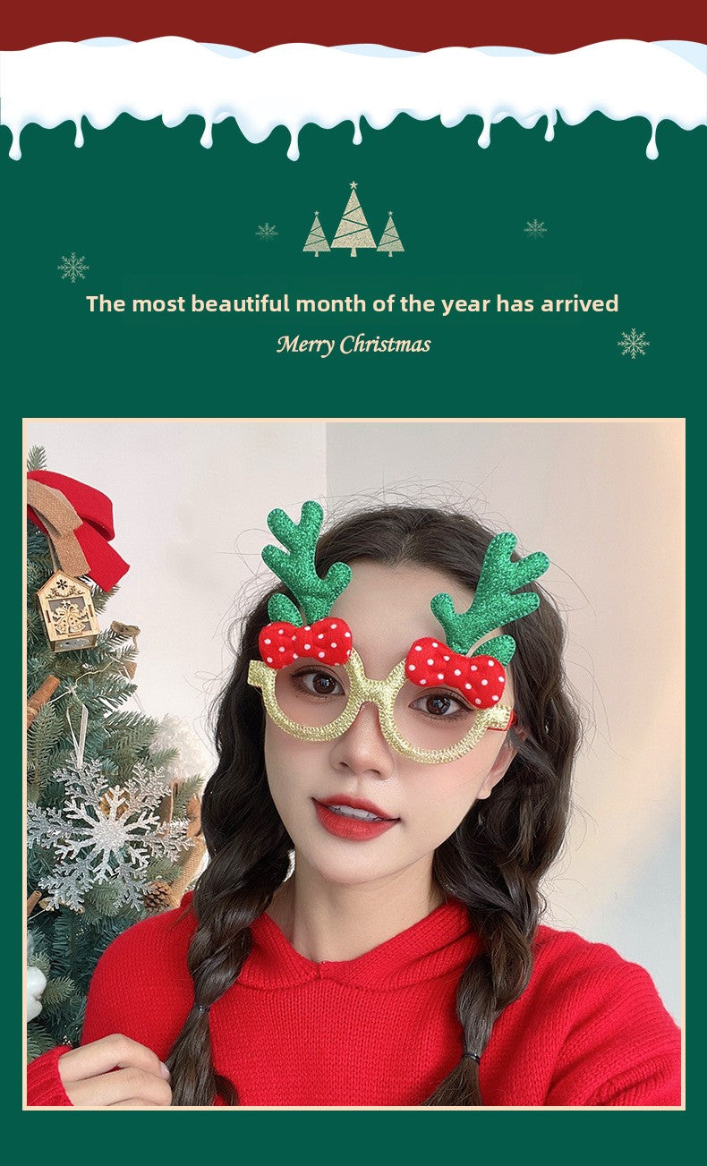 Christmas Glasses Frame for Women, Internet Celebrity Funny Reindeer Glasses, Funny Photo Props, Children's Small Gifts, Couple Decorations