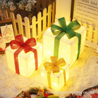 Cross-Border New Christmas Gift Box Three-Piece Set Foldable Glowing LED Light String Props Gift Box Ornament Decoration Light