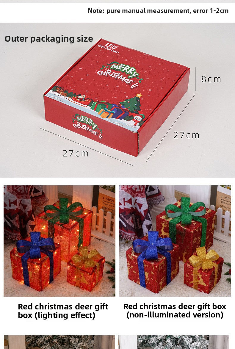 Cross-Border New Christmas Gift Box Three-Piece Set Foldable Glowing LED Light String Props Gift Box Ornament Decoration Light