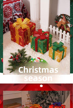 Cross-Border New Christmas Gift Box Three-Piece Set Foldable Glowing LED Light String Props Gift Box Ornament Decoration Light