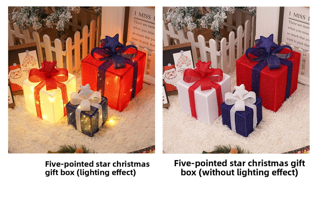 Cross-Border New Christmas Gift Box Three-Piece Set Foldable Glowing LED Light String Props Gift Box Ornament Decoration Light