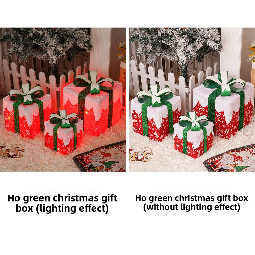 Cross-Border New Christmas Gift Box Three-Piece Set Foldable Glowing LED Light String Props Gift Box Ornament Decoration Light