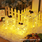 Cross-Border New Christmas Gift Box Three-Piece Set Foldable Glowing LED Light String Props Gift Box Ornament Decoration Light